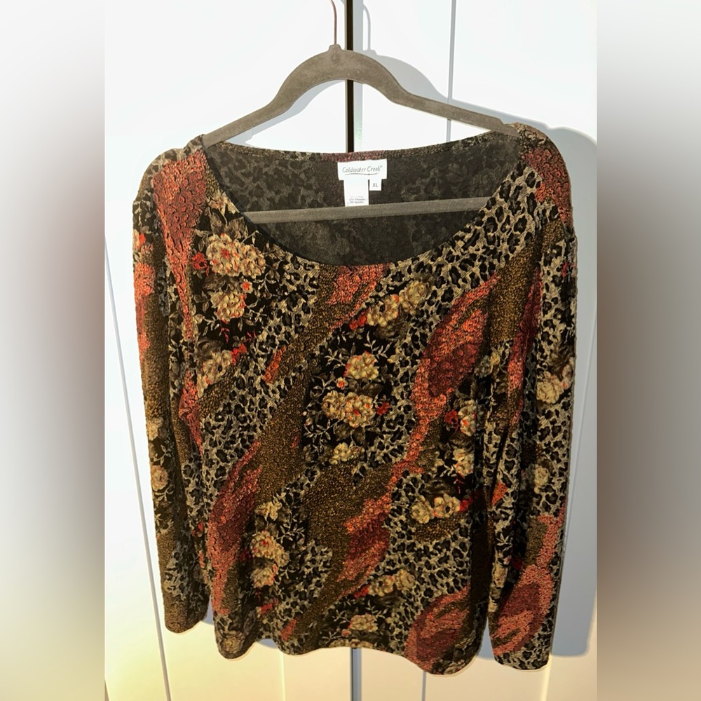 Coldwater Creek Women’s Lined Fall Print Stretch Knit Long Sleeve Top Size XL